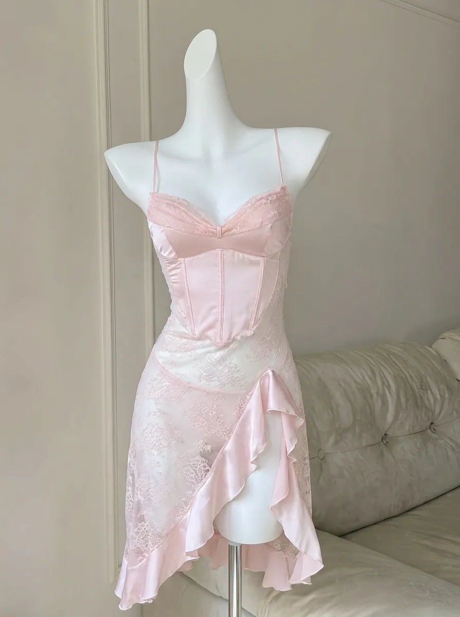 Pink & Black Sheer Lace Chemise by Openme lingerie — Velvet Secret