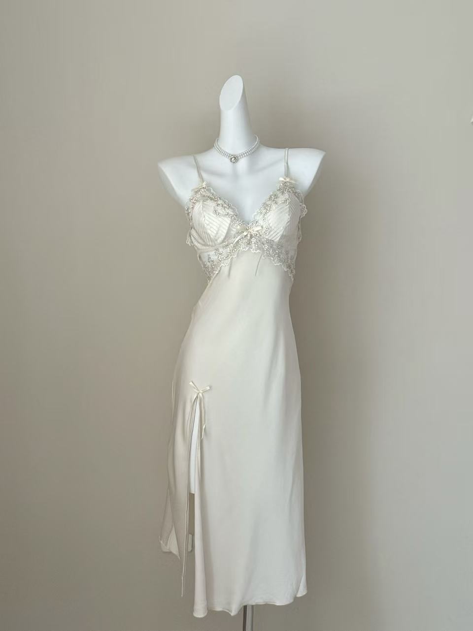 White Silk Lace Midi Chemise by Openme lingerie — The Lotus