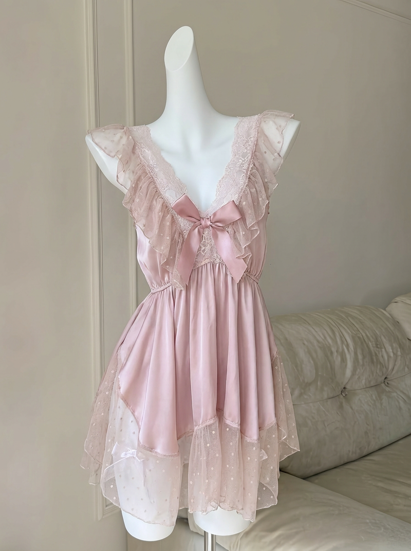 Pink/White/Black Ruffle Satin Babydoll by Openme lingerie — Cloud Walk