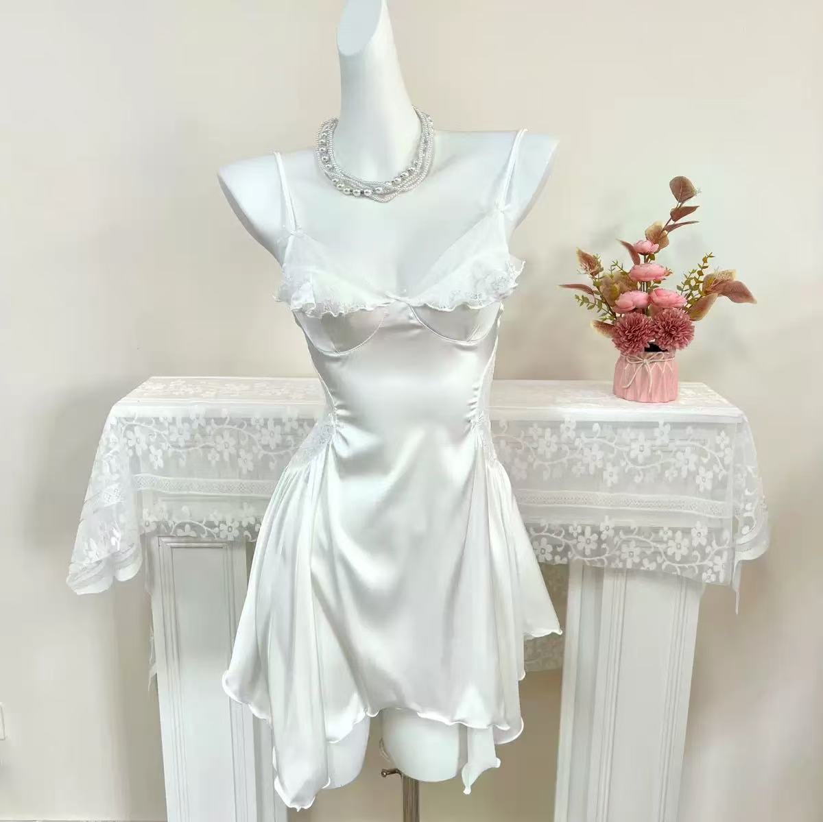 White White Flowing Slip Chemise by Openme lingerie — Daydream