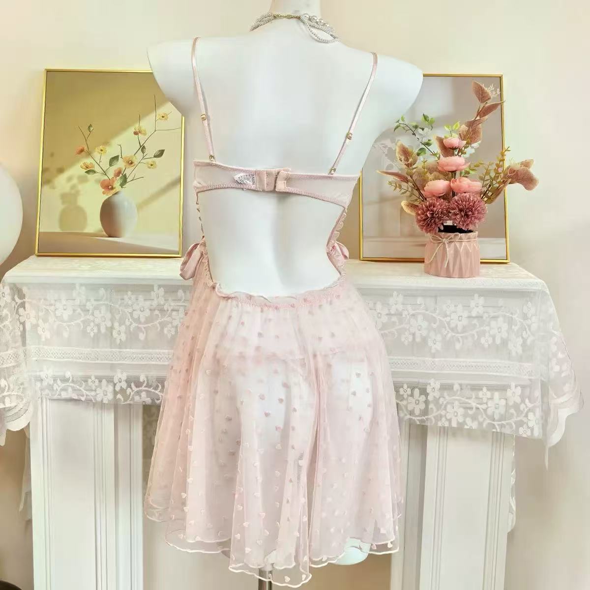 Pink & Black Lace V-Neck Chemise by Openme lingerie — Midnight Rose